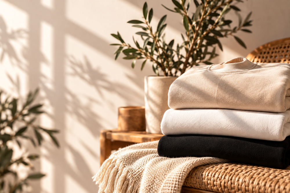 Folded cream and black Your Smith Studio sweatshirts